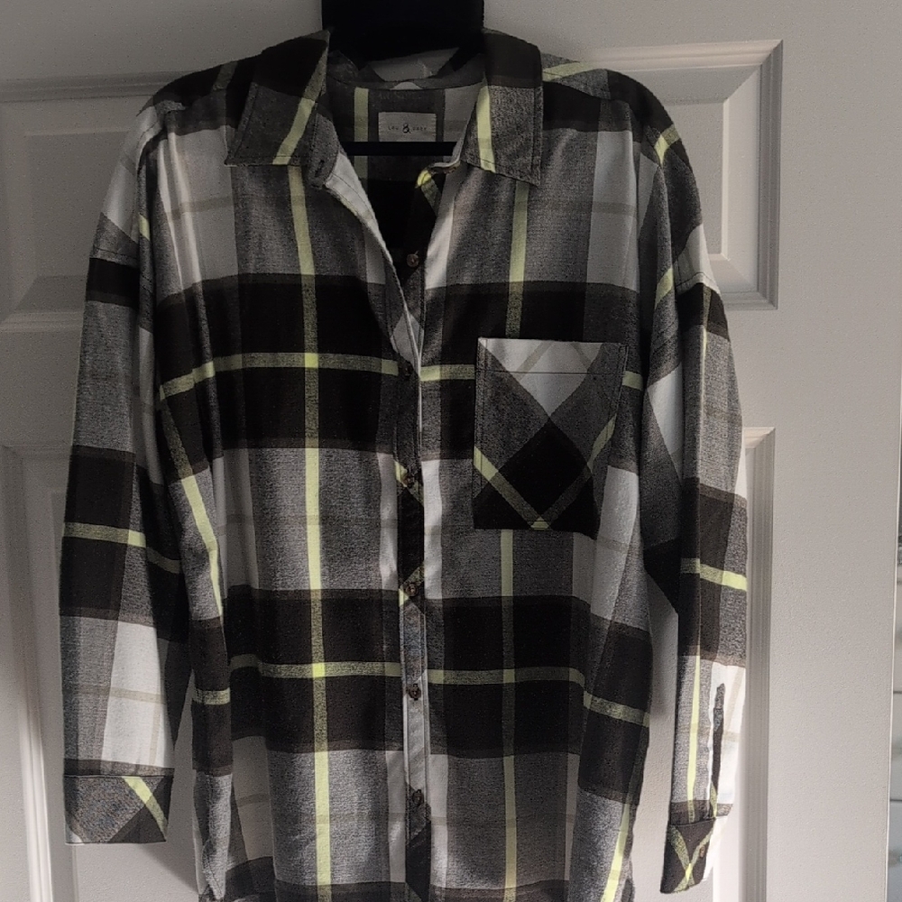 Lou & Grey Brown, Cream & yellow Plaid Button-Down Shirt - Never Worn